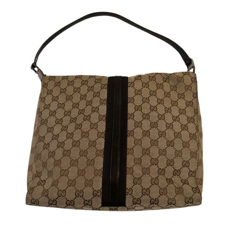 Gucci Beige and Black Monogram Jackie piston lock Shoulder Bag - Picture 2 of 12